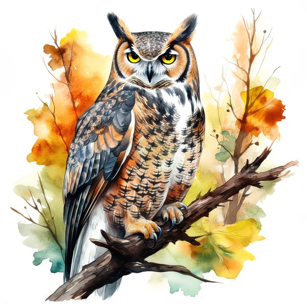 Watercolor Horned Owl Clipart, Woodland Art, Commercial Use — image 13