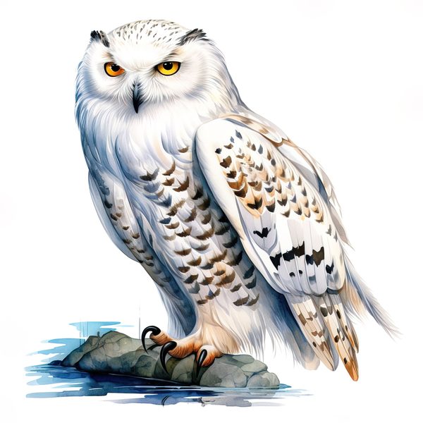 Watercolor Snowy Owl Clipart: Arctic Bird Illustration (JPG/PNG Digital Print) — image 3