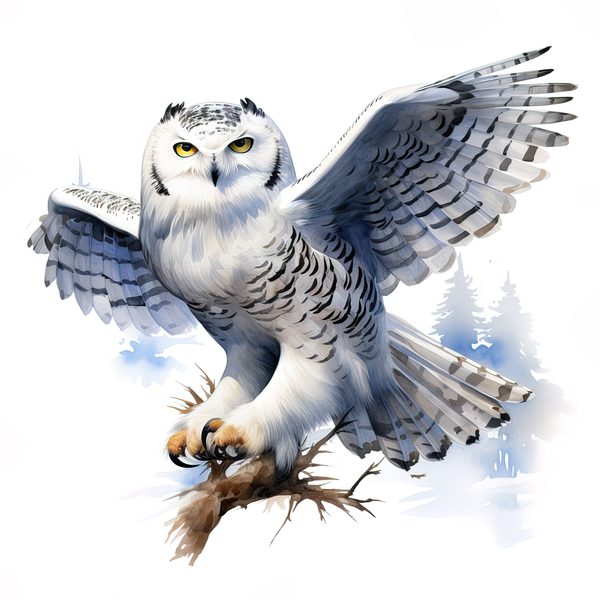 Watercolor Snowy Owl Clipart: Arctic Bird Illustration (JPG/PNG Digital Print) — image 5