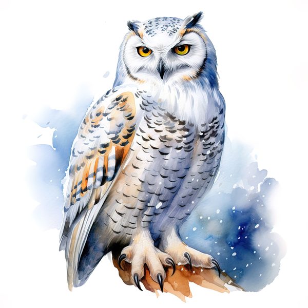 Watercolor Snowy Owl Clipart: Arctic Bird Illustration (JPG/PNG Digital Print) — image 7