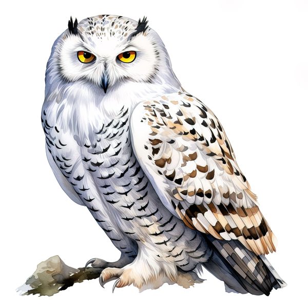 Watercolor Snowy Owl Clipart: Arctic Bird Illustration (JPG/PNG Digital Print) — image 8