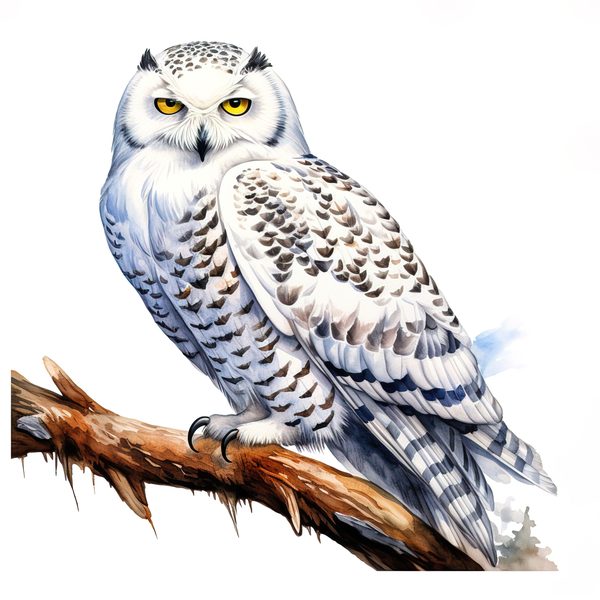 Watercolor Snowy Owl Clipart: Arctic Bird Illustration (JPG/PNG Digital Print) — image 10