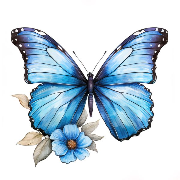 Blue Butterfly Watercolor Clipart: Floral Scrapbooking Graphics (JPG, PNG) — image 1