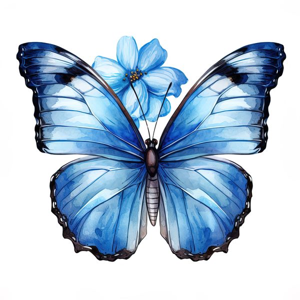 Blue Butterfly Watercolor Clipart: Floral Scrapbooking Graphics (JPG, PNG) — image 2
