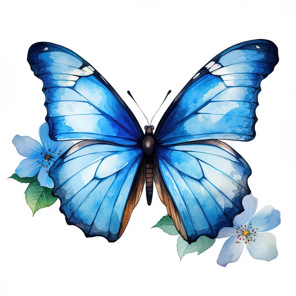Blue Butterfly Watercolor Clipart: Floral Scrapbooking Graphics (JPG, PNG) — image 3