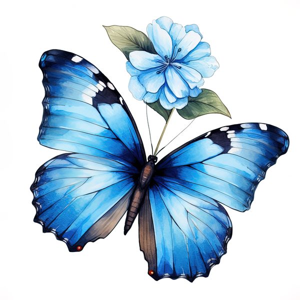 Blue Butterfly Watercolor Clipart: Floral Scrapbooking Graphics (JPG, PNG) — image 4