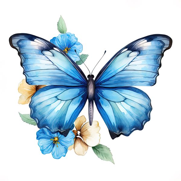 Blue Butterfly Watercolor Clipart: Floral Scrapbooking Graphics (JPG, PNG) — image 5