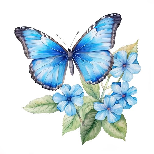 Blue Butterfly Watercolor Clipart: Floral Scrapbooking Graphics (JPG, PNG) — image 7