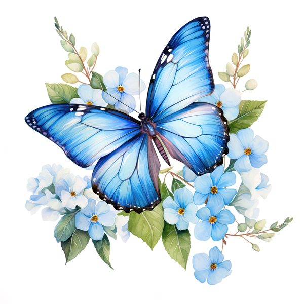 Blue Butterfly Watercolor Clipart: Floral Scrapbooking Graphics (JPG, PNG) — image 8