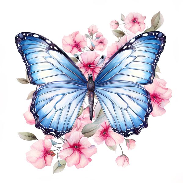 Blue Butterfly Watercolor Clipart: Floral Scrapbooking Graphics (JPG, PNG) — image 9