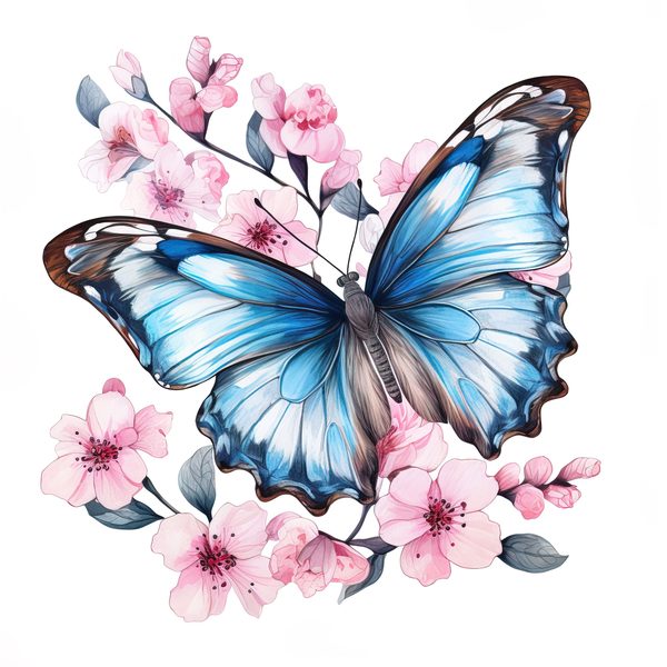 Blue Butterfly Watercolor Clipart: Floral Scrapbooking Graphics (JPG, PNG) — image 10