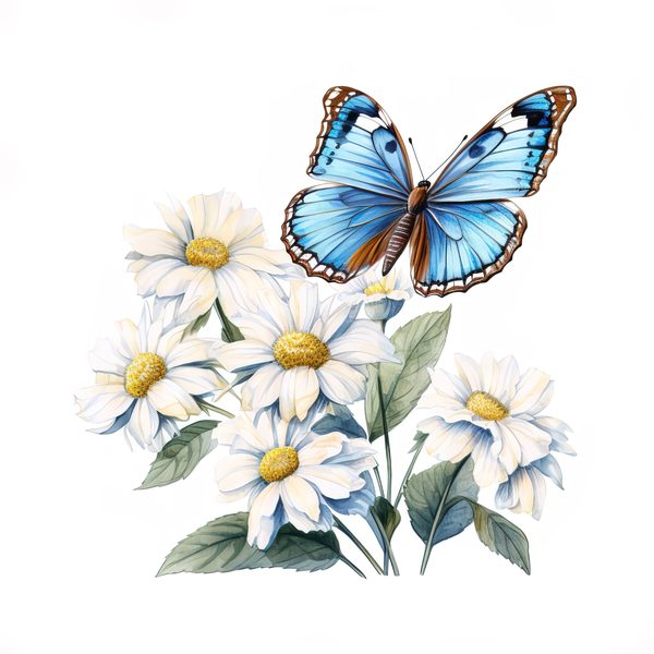 Blue Butterfly Watercolor Clipart: Floral Scrapbooking Graphics (JPG, PNG) — image 11