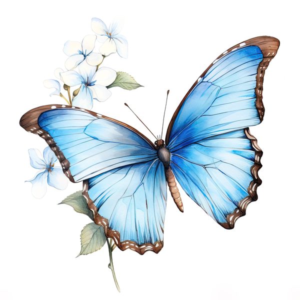 Blue Butterfly Watercolor Clipart: Floral Scrapbooking Graphics (JPG, PNG) — image 12