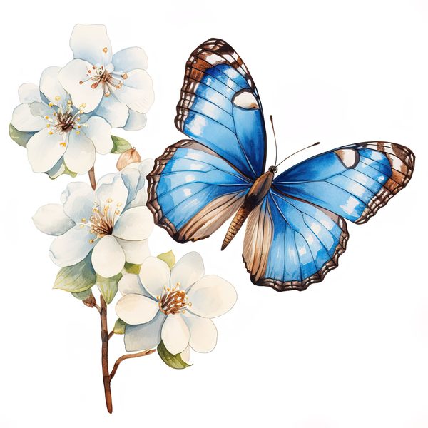 Blue Butterfly Watercolor Clipart: Floral Scrapbooking Graphics (JPG, PNG) — image 13