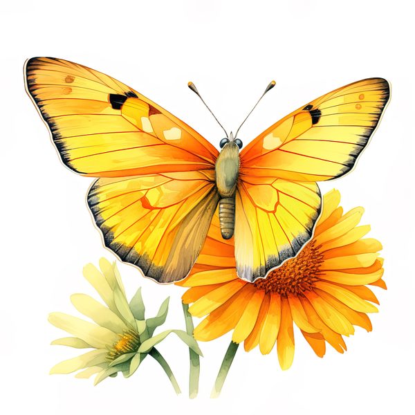 Watercolor Orange Sulphur Butterfly Clipart: Purple Flowers (JPG, PNG) — image 4