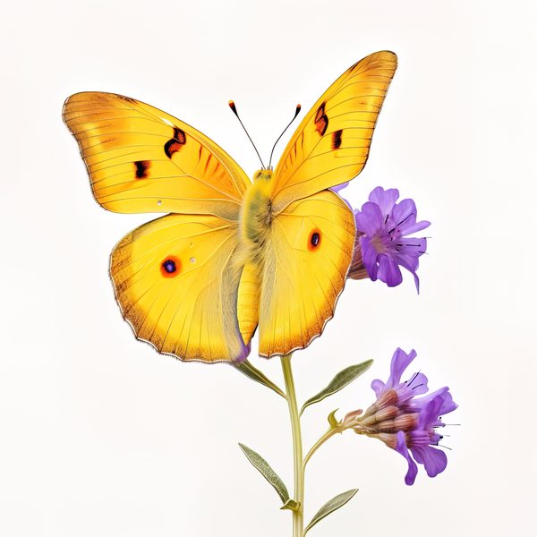 Watercolor Orange Sulphur Butterfly Clipart: Purple Flowers (JPG, PNG) — image 6