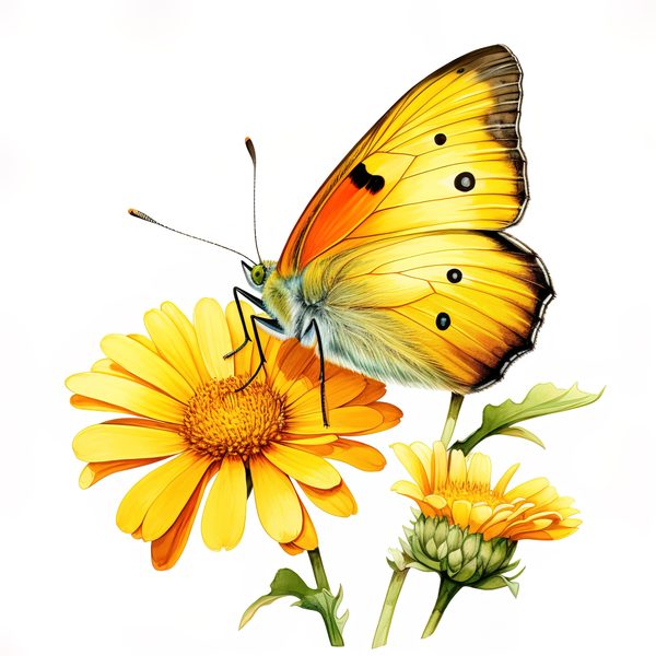 Watercolor Orange Sulphur Butterfly Clipart: Purple Flowers (JPG, PNG) — image 7