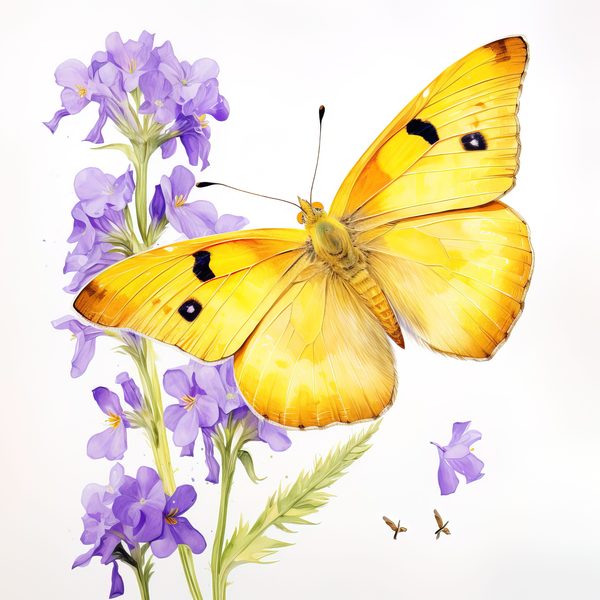 Watercolor Orange Sulphur Butterfly Clipart: Purple Flowers (JPG, PNG) — image 8