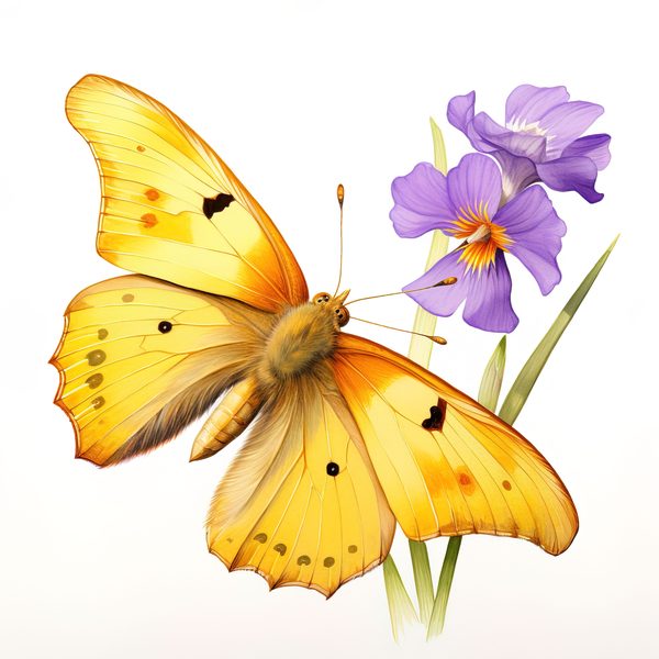 Watercolor Orange Sulphur Butterfly Clipart: Purple Flowers (JPG, PNG) — image 9