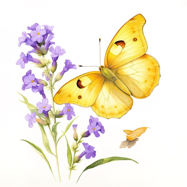 Watercolor Orange Sulphur Butterfly Clipart: Purple Flowers (JPG, PNG) — image 10