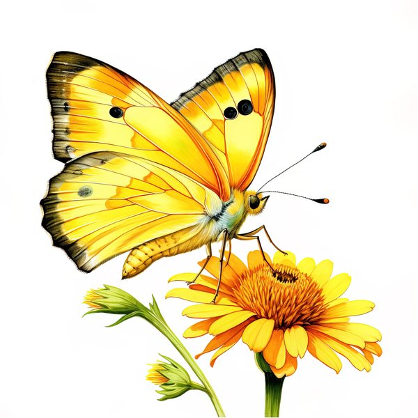 Watercolor Orange Sulphur Butterfly Clipart: Purple Flowers (JPG, PNG) — image 11