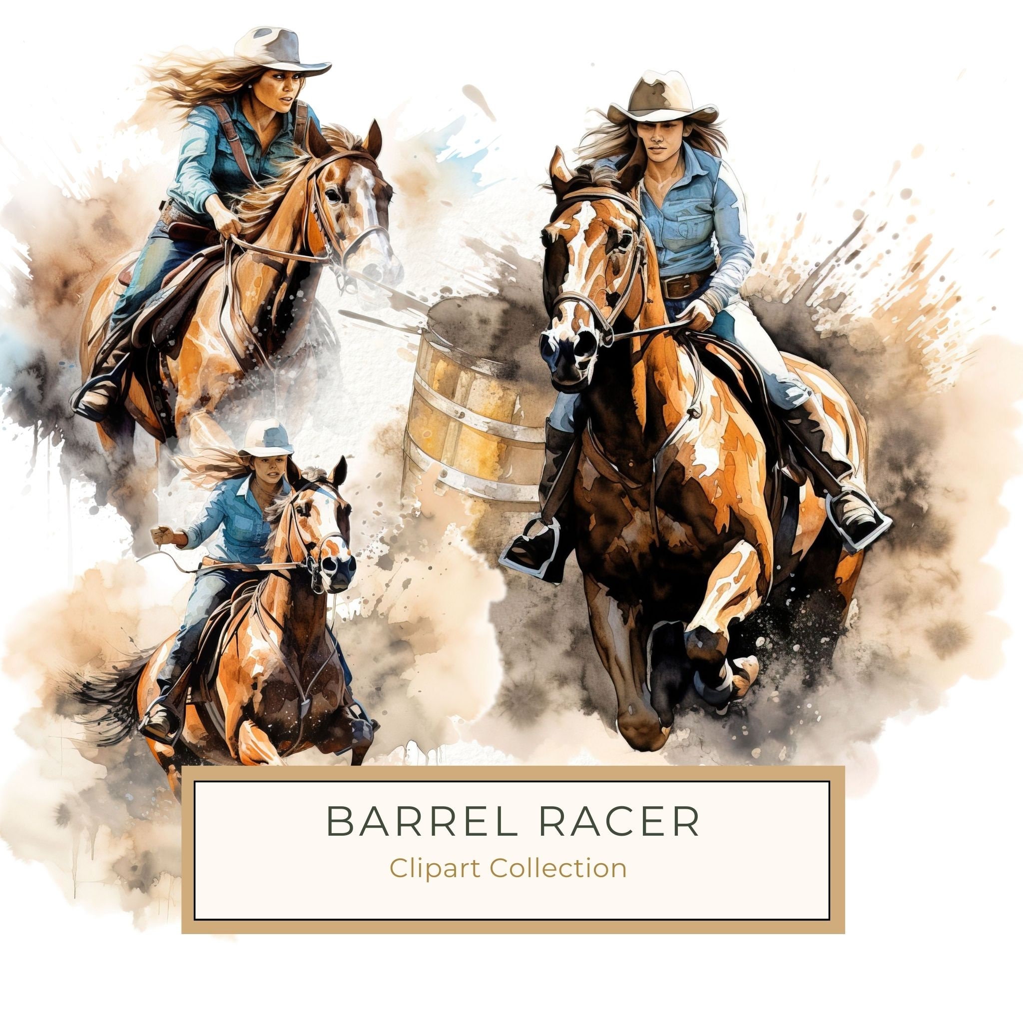 Cowgirl Watercolor Clipart: Rodeo Horse Art (JPG, PNG)
