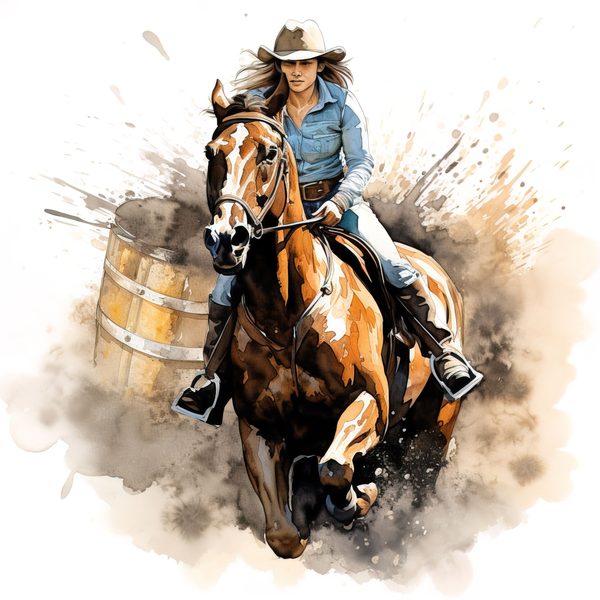 Cowgirl Watercolor Clipart: Rodeo Horse Art (JPG, PNG) — image 1