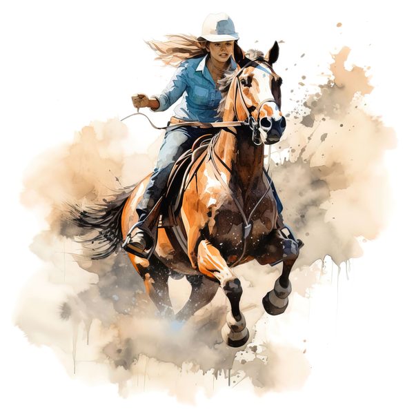 Cowgirl Watercolor Clipart: Rodeo Horse Art (JPG, PNG) — image 2
