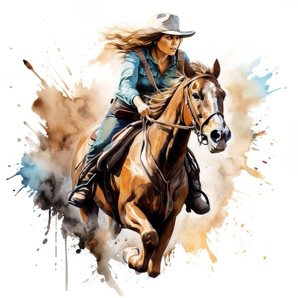 Cowgirl Watercolor Clipart: Rodeo Horse Art (JPG, PNG) — image 3