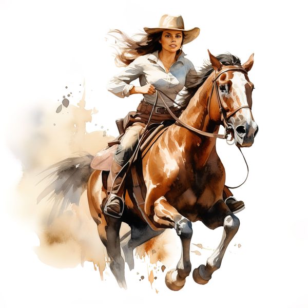Cowgirl Watercolor Clipart: Rodeo Horse Art (JPG, PNG) — image 4