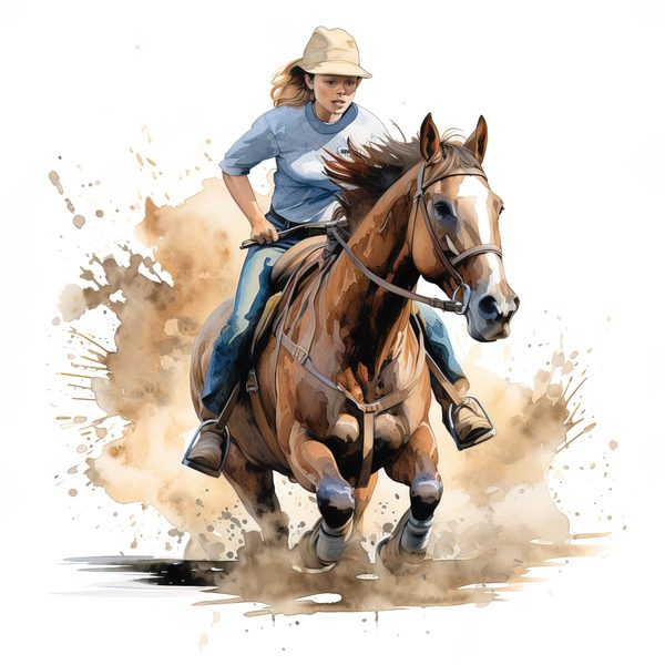Cowgirl Watercolor Clipart: Rodeo Horse Art (JPG, PNG) — image 6