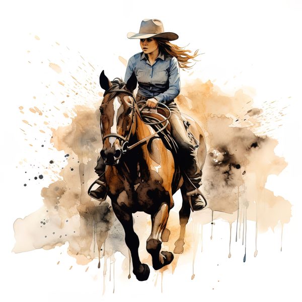 Cowgirl Watercolor Clipart: Rodeo Horse Art (JPG, PNG) — image 8