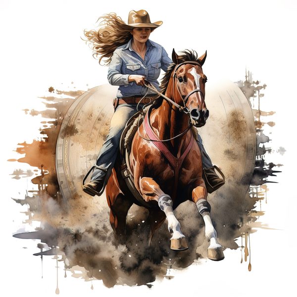 Cowgirl Watercolor Clipart: Rodeo Horse Art (JPG, PNG) — image 9