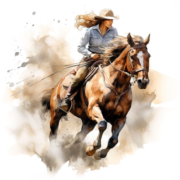 Cowgirl Watercolor Clipart: Rodeo Horse Art (JPG, PNG) — image 10