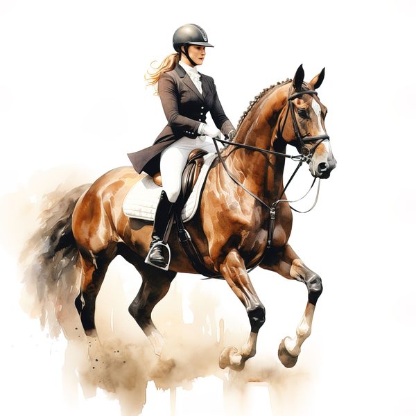 Dressage Rider Watercolor Clipart: Equestrian Art PNG, JPG (Commercial Use) — image 1