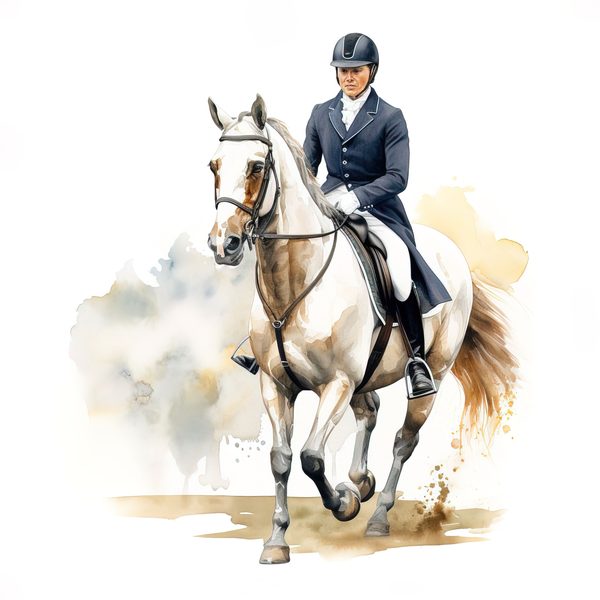 Dressage Rider Watercolor Clipart: Equestrian Art PNG, JPG (Commercial Use) — image 2