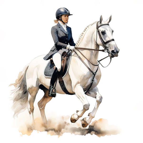Dressage Rider Watercolor Clipart: Equestrian Art PNG, JPG (Commercial Use) — image 3