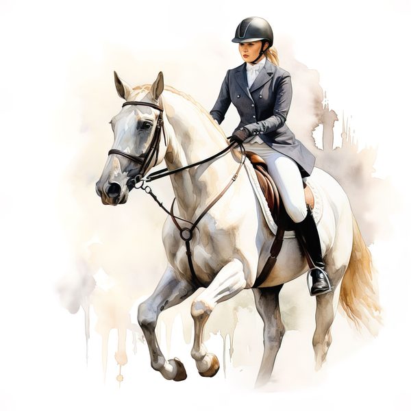 Dressage Rider Watercolor Clipart: Equestrian Art PNG, JPG (Commercial Use) — image 4