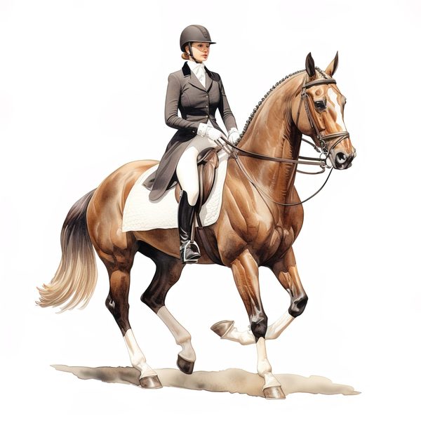 Dressage Rider Watercolor Clipart: Equestrian Art PNG, JPG (Commercial Use) — image 5