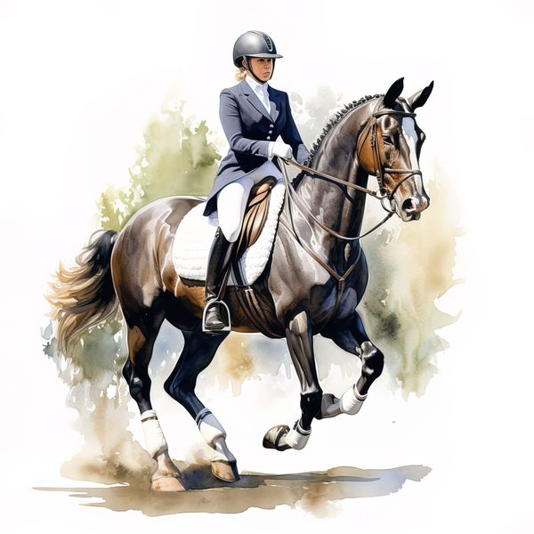 Dressage Rider Watercolor Clipart: Equestrian Art PNG, JPG (Commercial Use) — image 6