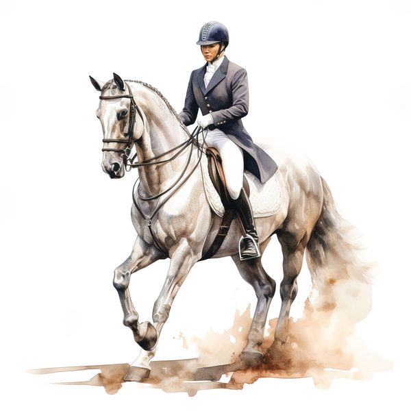 Dressage Rider Watercolor Clipart: Equestrian Art PNG, JPG (Commercial Use) — image 7