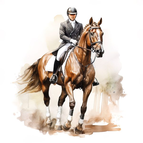 Dressage Rider Watercolor Clipart: Equestrian Art PNG, JPG (Commercial Use) — image 8