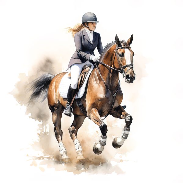 Dressage Rider Watercolor Clipart: Equestrian Art PNG, JPG (Commercial Use) — image 10
