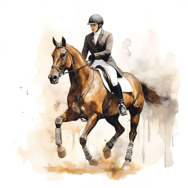 Dressage Rider Watercolor Clipart: Equestrian Art PNG, JPG (Commercial Use) — image 11