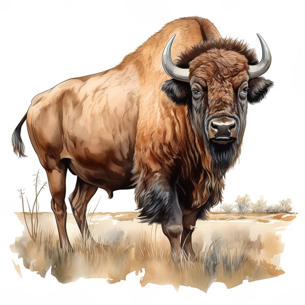 Watercolor Buffalo Clipart: Rustic Bison Illustrations (JPG, PNG Digital Download) — image 12