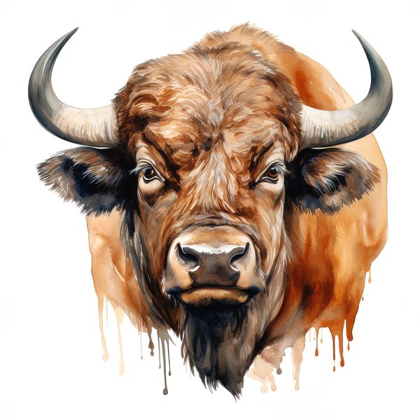 Watercolor Buffalo Clipart: Rustic Bison Illustrations (JPG, PNG Digital Download) — image 14