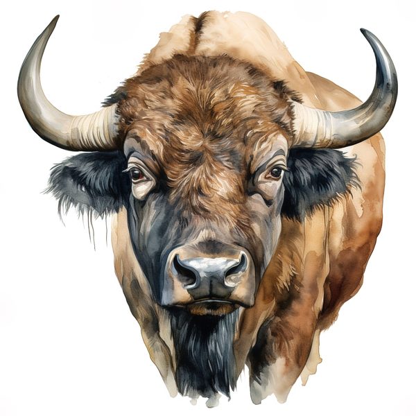 Watercolor Buffalo Clipart: Rustic Bison Illustrations (JPG, PNG Digital Download) — image 15