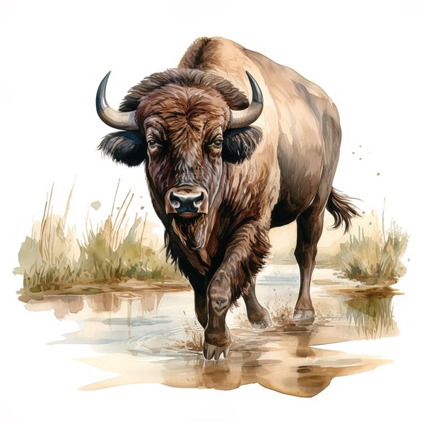 Watercolor Buffalo Clipart: Rustic Bison Illustrations (JPG, PNG Digital Download) — image 17