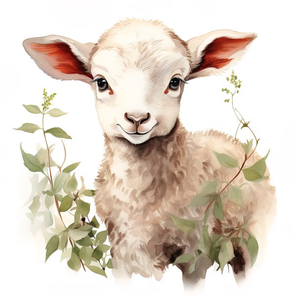 Watercolor Lamb Clipart: Wildflower Spring Illustrations (JPG, PNG Digital Download) — image 1