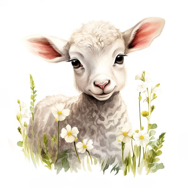Watercolor Lamb Clipart: Wildflower Spring Illustrations (JPG, PNG Digital Download) — image 2